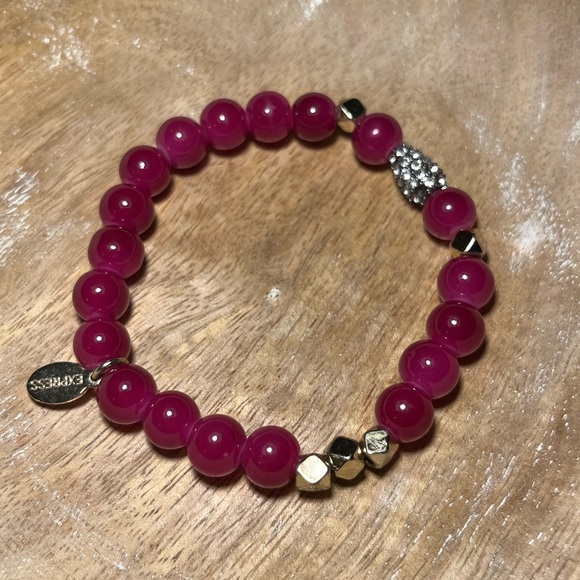 Express Pink Beaded Rhinestone Accent Stretchy Bracelet - Picture 1 of 11